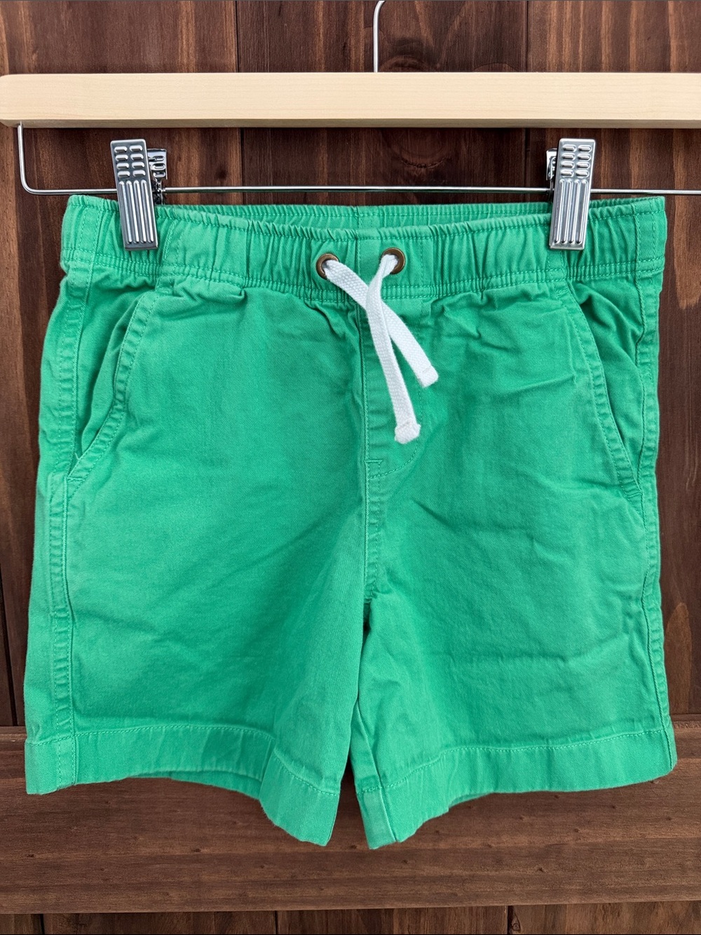 Primary Green Cotton Pull-On Shorts with Drawstring